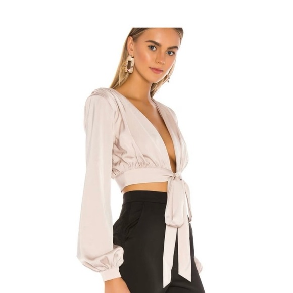 NBD X REVOLVE champagne long sleeve tie-front Imogen top Size XL - Picture 3 of 11